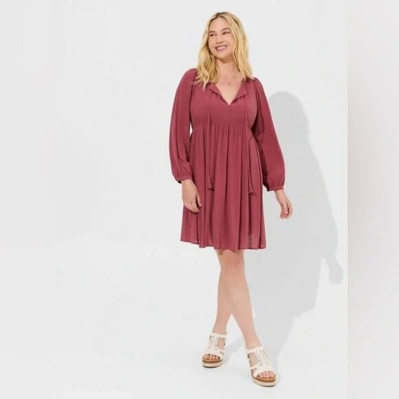 NEW Torrid Mini Washable Gauze Fit and Flare Dress Maroon Sz 00 M/L 10 - Picture 1 of 13